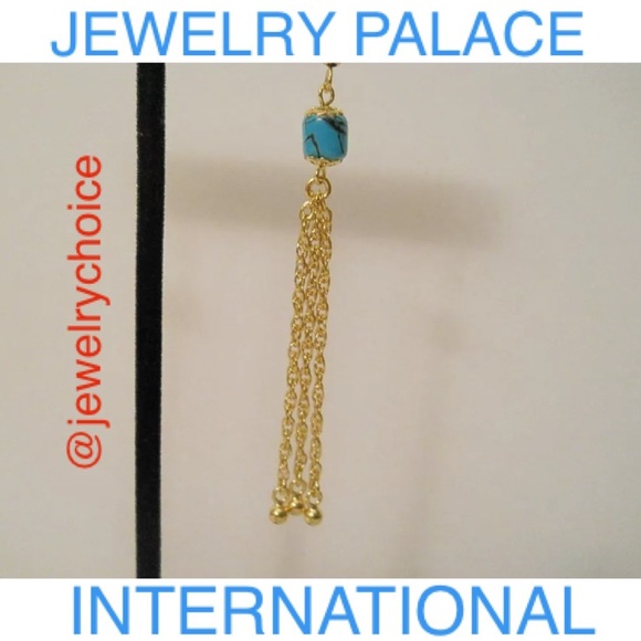🆕14K Gold Filled Turquoise Triple Long Chain Earrings. - Picture 3 of 9